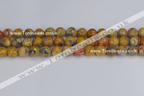 CAG9872 15.5 inches 12mm faceted round yellow crazy lace agate beads