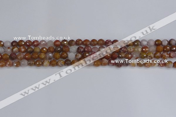 CAG9910 15.5 inches 4mm faceted round red moss agate beads