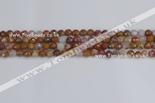 CAG9911 15.5 inches 6mm faceted round red moss agate beads