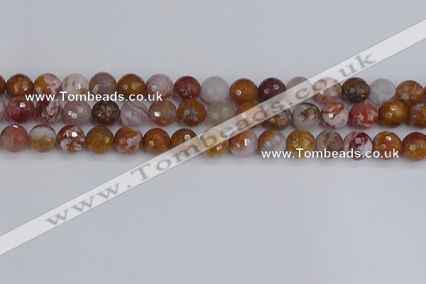 CAG9913 15.5 inches 10mm faceted round red moss agate beads