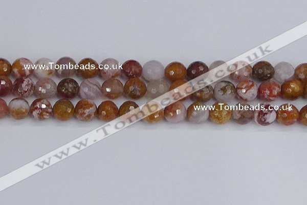 CAG9914 15.5 inches 12mm faceted round red moss agate beads