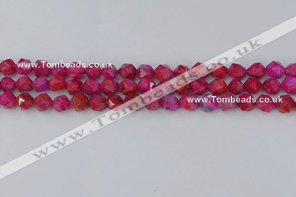 CAG9952 15.5 inches 8mm faceted nuggets fuchsia crazy lace agate beads
