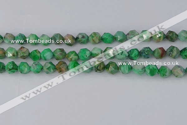 CAG9965 15.5 inches 10mm faceted nuggets green crazy lace agate beads