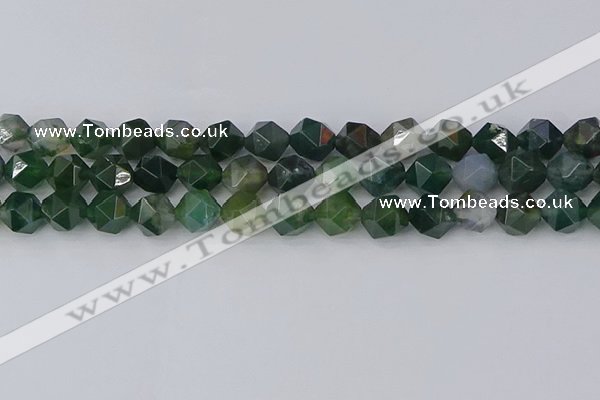 CAG9971 15.5 inches 10mm faceted nuggets moss agate beads