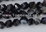 CAG9981 15.5 inches 6mm faceted nuggets black line agate beads