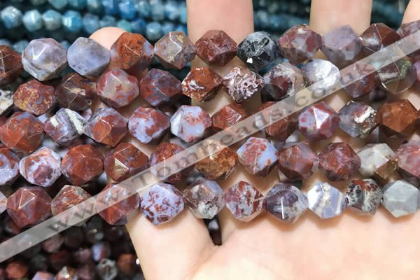 CAG9989 15.5 inches 10mm faceted nuggets red lightning agate beads