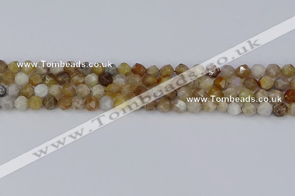 CAG9993 15.5 inches 6mm faceted nuggets ocean fossil agate beads