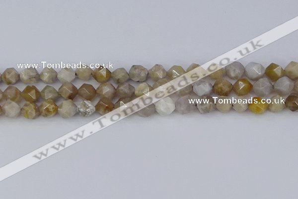 CAG9994 15.5 inches 8mm faceted nuggets ocean fossil agate beads