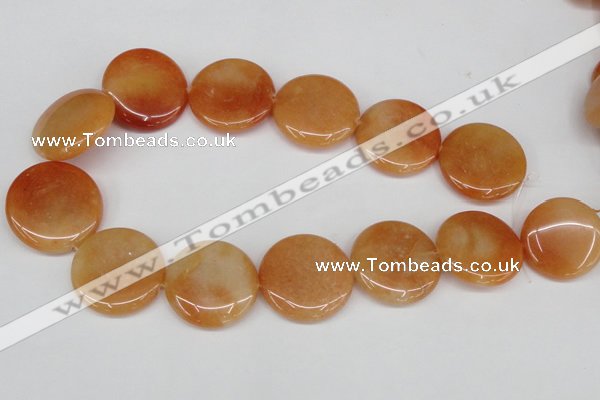 CAJ167 15.5 inches 30mm flat round red aventurine jade beads