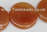 CAJ168 15.5 inches 30mm flat round red aventurine jade beads