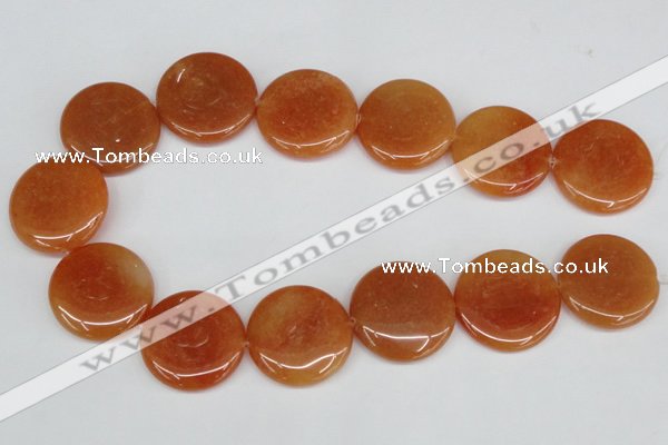 CAJ168 15.5 inches 30mm flat round red aventurine jade beads