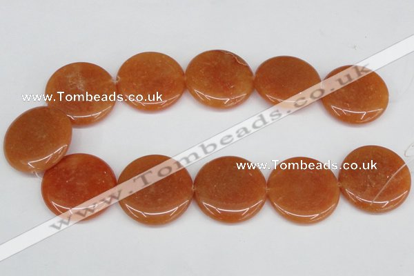 CAJ169 15.5 inches 35mm flat round red aventurine jade beads