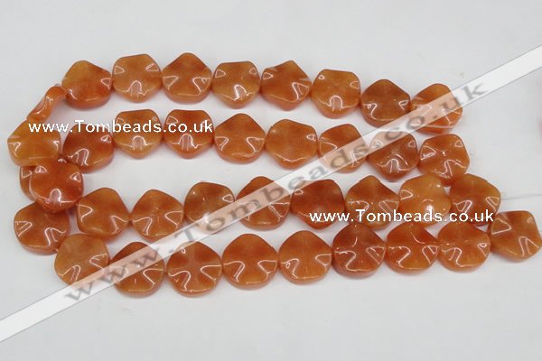 CAJ171 15.5 inches 20mm wavy coin red aventurine jade beads