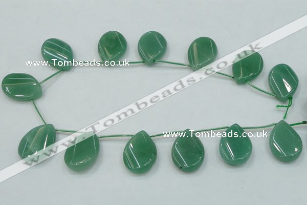 CAJ62 Top-drilled 22*30mm twisted teadrop green aventurine jade beads