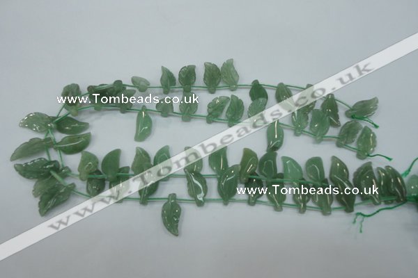 CAJ89 Top-drilled 10*20mm carved leaf green aventurine beads wholesale