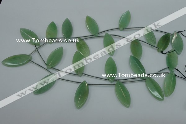 CAJ90 Top-drilled 15*35mm carved leaf green aventurine beads wholesale