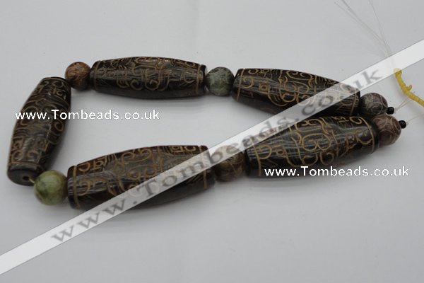 CAL03 14.5 inches 25*60mm carved drum agalmatolite beads