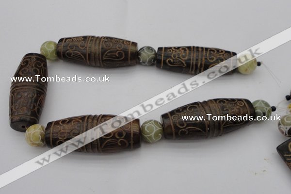 CAL05 14.5 inches 25*60mm carved drum agalmatolite beads