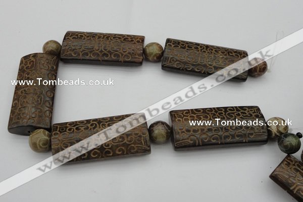 CAL10 14.5 inches 28*60mm carved rectangle agalmatolite beads