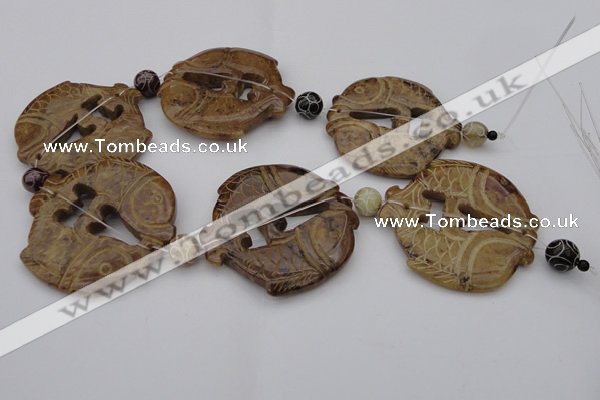 CAL30 14.5 inches 54*56mm carved fish agalmatolite beads