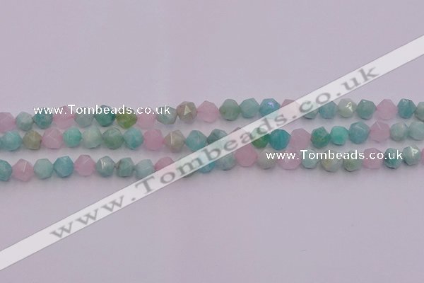 CAM1441 15.5 inches 6mm faceted nuggets amazonite & rose quartz beads