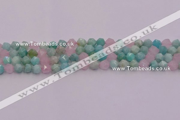 CAM1442 15.5 inches 8mm faceted nuggets amazonite & rose quartz beads