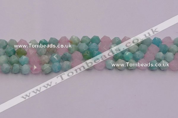 CAM1443 15.5 inches 10mm faceted nuggets amazonite & rose quartz beads