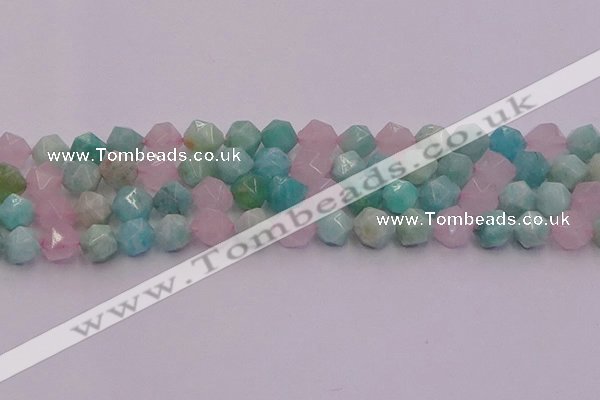 CAM1444 15.5 inches 12mm faceted nuggets amazonite & rose quartz beads