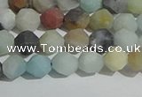 CAM1487 15.5 inches 6mm faceted nuggets matte black amazonite beads