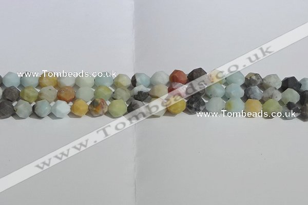 CAM1488 15.5 inches 8mm faceted nuggets matte black amazonite beads