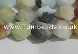 CAM1489 15.5 inches 10mm faceted nuggets matte black amazonite beads