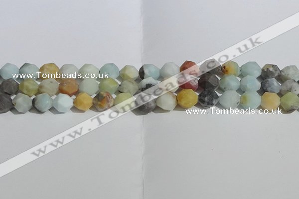 CAM1489 15.5 inches 10mm faceted nuggets matte black amazonite beads