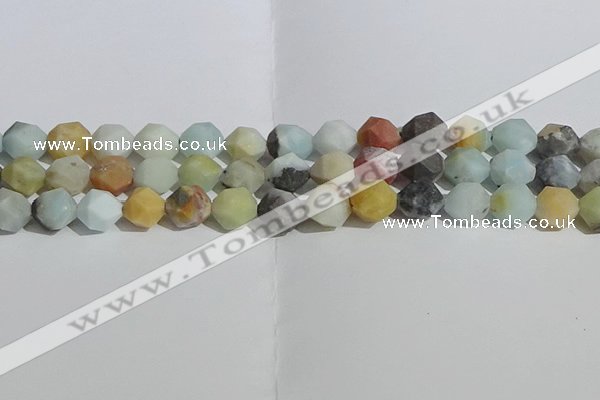 CAM1490 15.5 inches 12mm faceted nuggets matte black amazonite beads