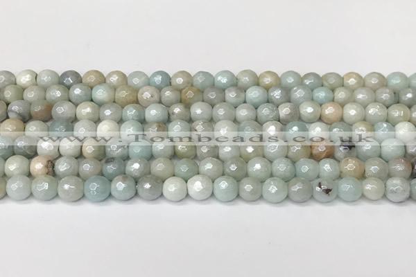 CAM1750 15 inches 6mm faceted round AB-color amazonite beads