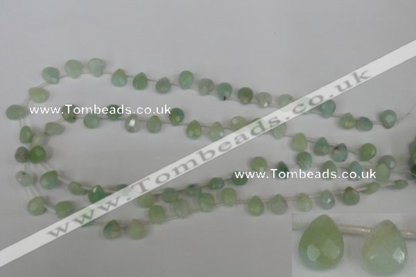 CAM634 Top-drilled 8*10mm faceted flat teardrop Chinese amazonite beads