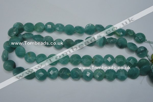 CAM942 15.5 inches 14mm faceted coin amazonite gemstone beads