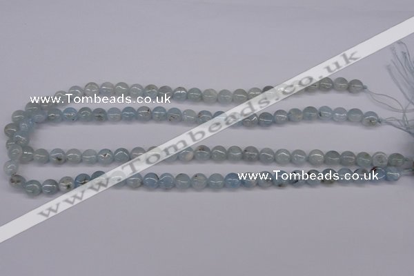 CAQ156 15.5 inches 8mm flat round natural aquamarine beads