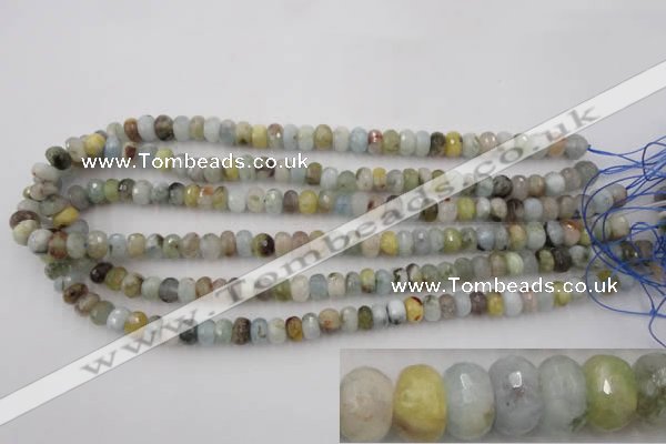 CAQ351 15.5 inches 6*8mm faceted rondelle natural aquamarine beads