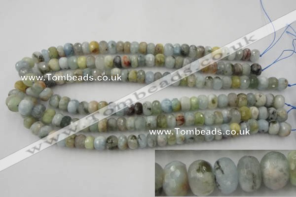 CAQ352 15.5 inches 6*10mm faceted rondelle natural aquamarine beads