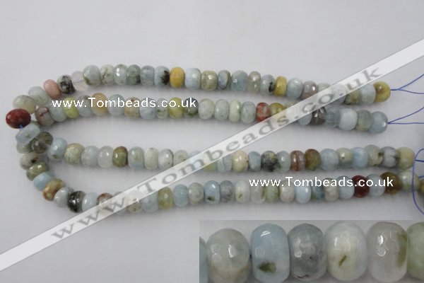 CAQ353 15.5 inches 8*12mm faceted rondelle natural aquamarine beads