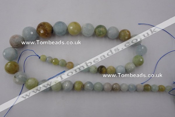 CAQ362 15.5 inches 6mm - 16mm faceted round natural aquamarine beads