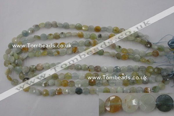 CAQ365 15.5 inches 8mm faceted coin natural aquamarine beads