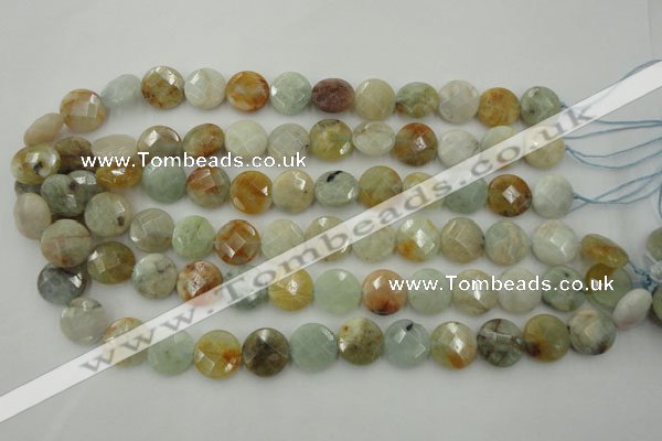 CAQ368 15.5 inches 15mm faceted coin natural aquamarine beads