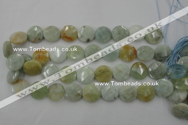 CAQ371 15.5 inches 20mm faceted coin natural aquamarine beads