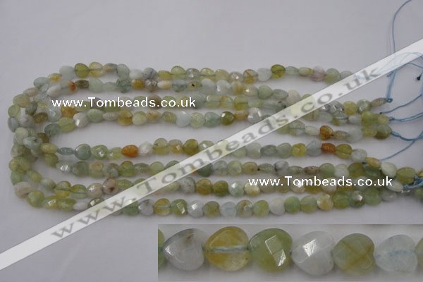 CAQ390 15.5 inches 8*8mm faceted heart natural aquamarine beads