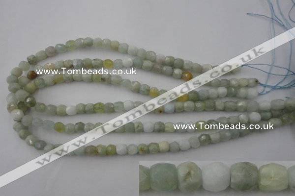 CAQ410 15.5 inches 7*8mm faceted nuggets natural aquamarine beads