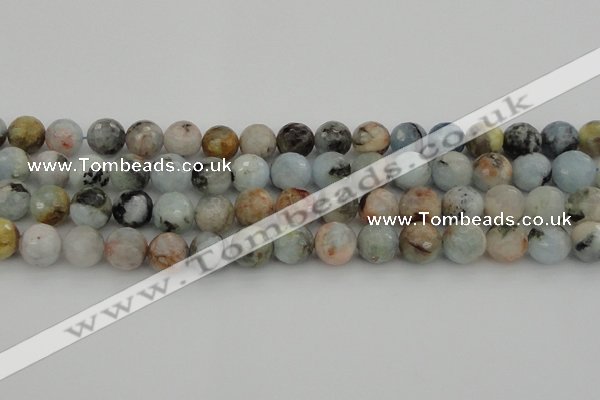 CAQ423 15.5 inches 12mm faceted round natural aquamarine beads