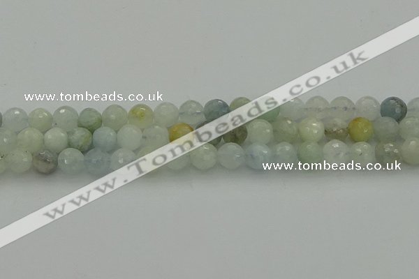 CAQ437 15.5 inches 8mm faceted round natural aquamarine beads