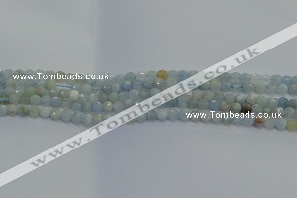 CAQ551 15.5 inches 4mm faceted round natural aquamarine beads