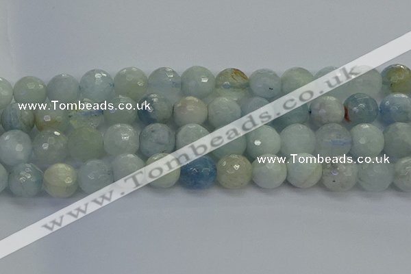 CAQ556 15.5 inches 14mm faceted round natural aquamarine beads